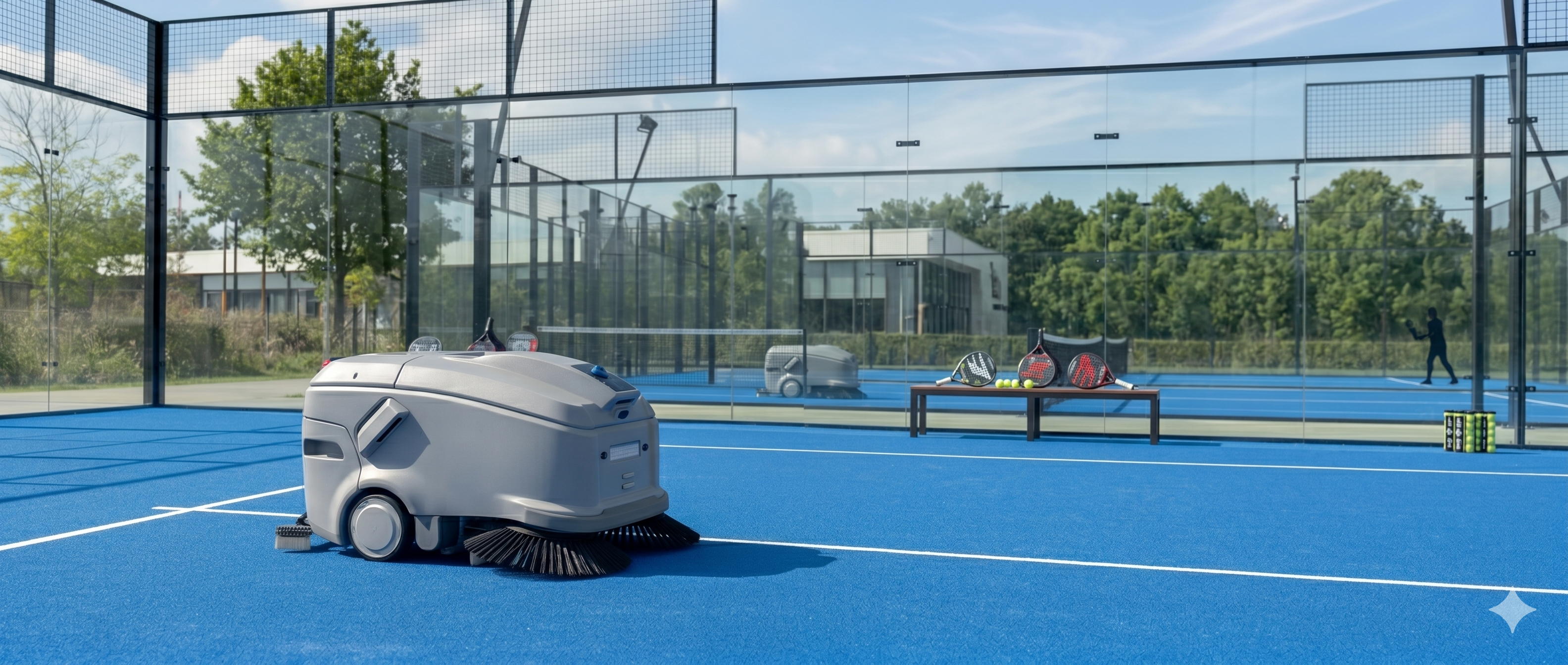Robot Jimmy Brush sur court de padel