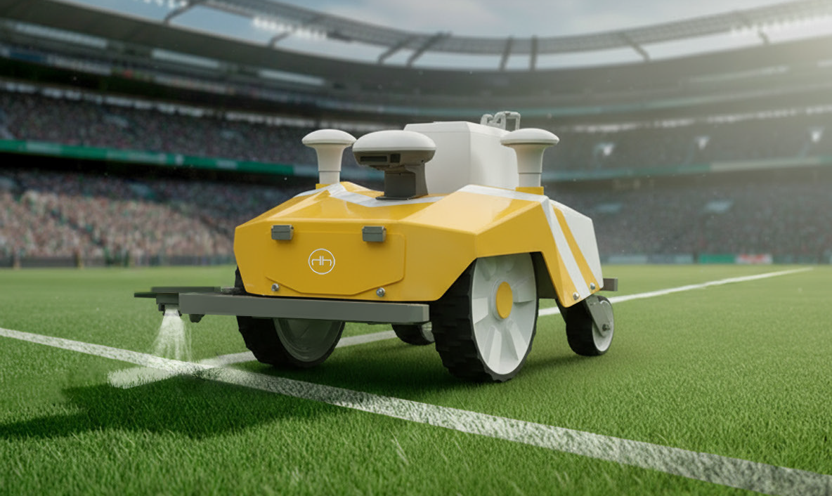 Robot VISTA traçant des lignes sur un terrain sportif